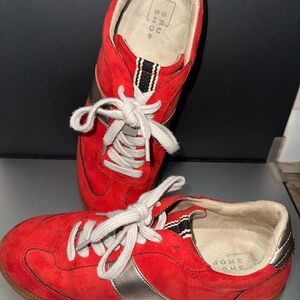 ShuShop Red Suede Sneakers with Silver Accent